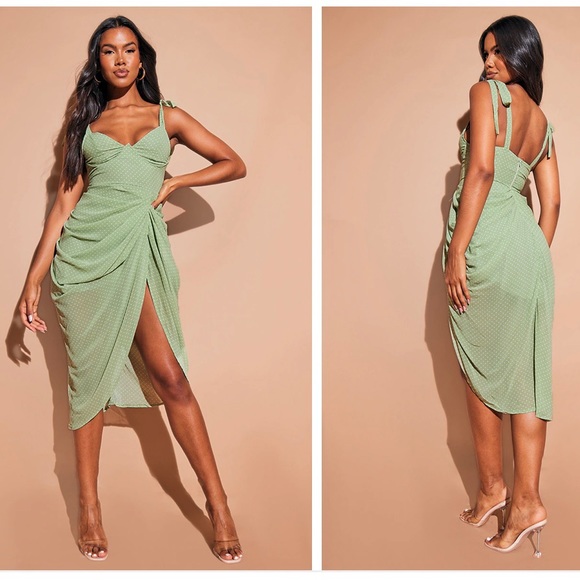 NWT Pretty Little Thing Sage Underwire Midi Dress - Picture 2 of 4